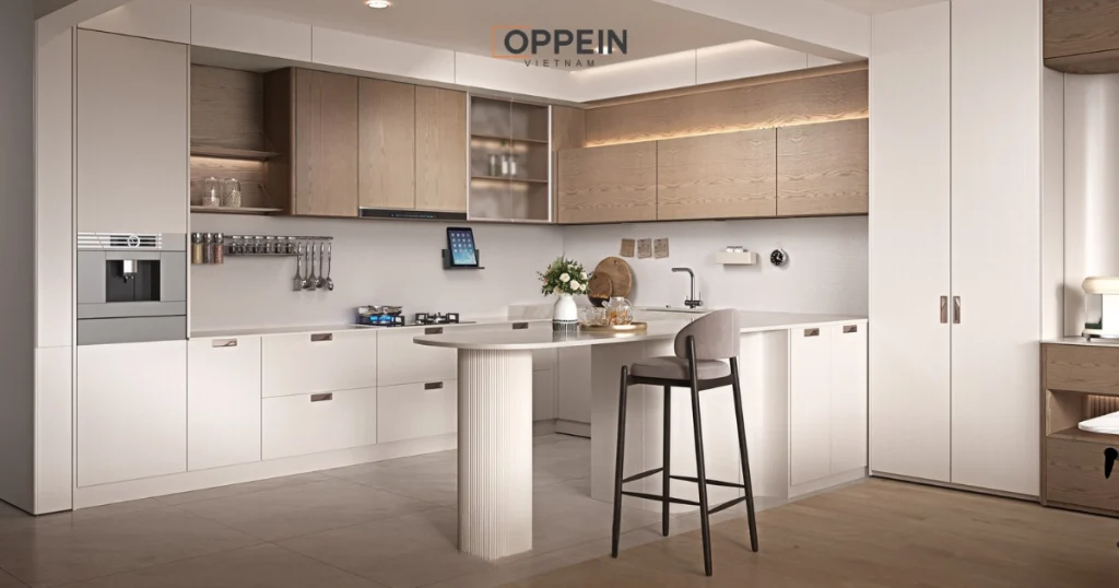 Mẫu tủ bếp âm tường hiện đại