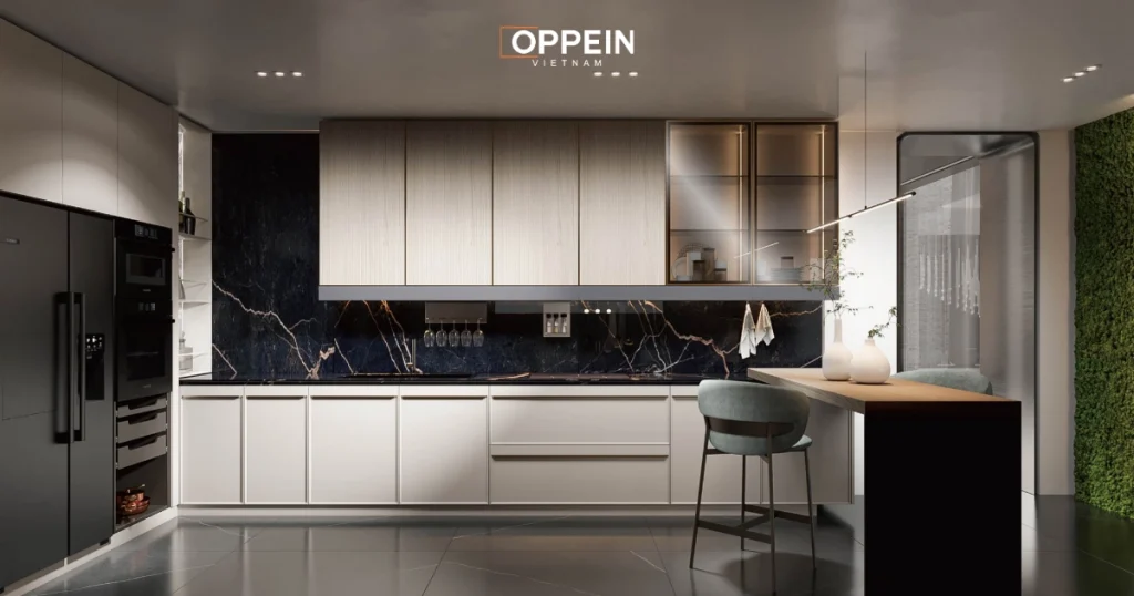 Mẫu tủ bếp âm tường chữ U