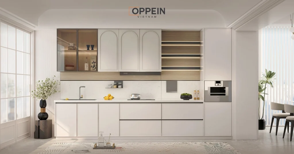 Mẫu tủ bếp kịch trần chữ I