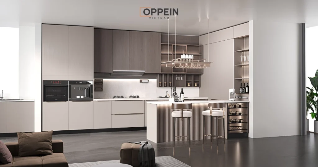 Mẫu tủ bếp kịch trần chữ L