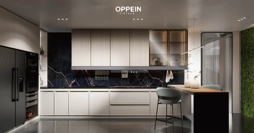 Mẫu tủ bếp kịch trần chữ U