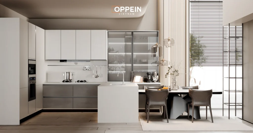 Mẫu tủ bếp treo tường chữ L