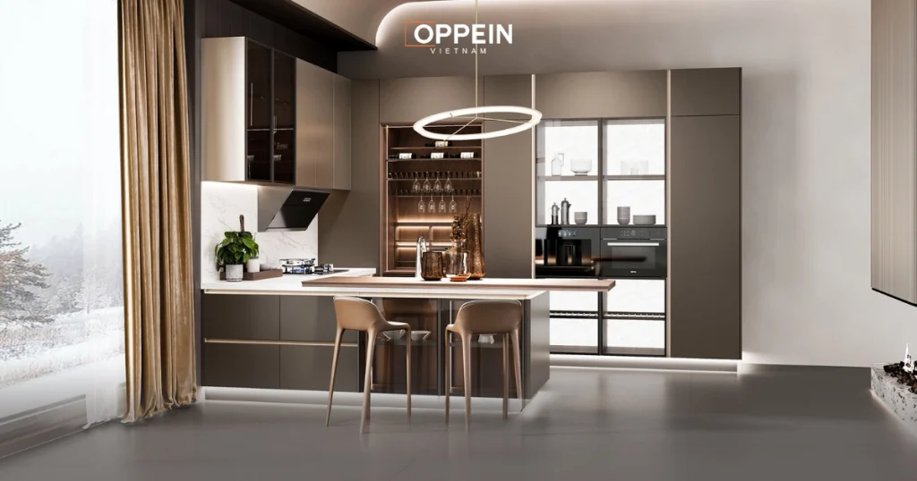 Mẫu tủ bếp treo tường chữ U