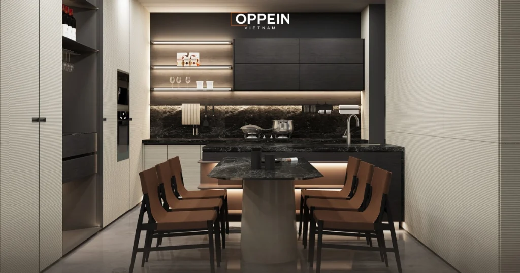 Mẫu tủ bếp treo tường bằng gỗ tự nhiên