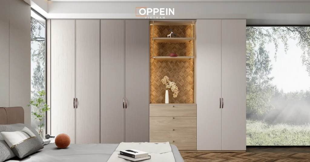 Mẫu tủ quần áo gỗ công nghiệp cửa mở