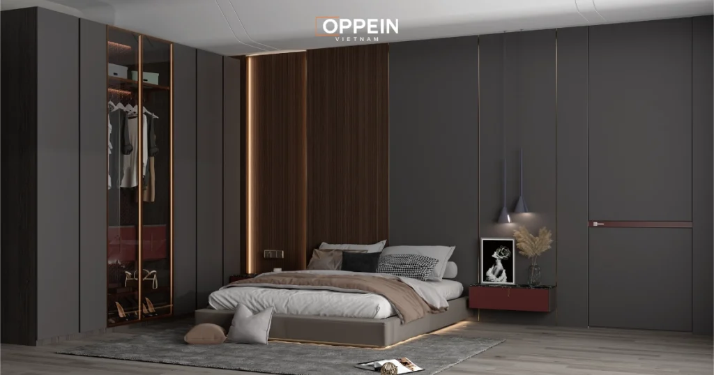 Thiết kế nội thất phòng ngủ cho vợ chồng mới cưới phong cách hiện đại tối giản