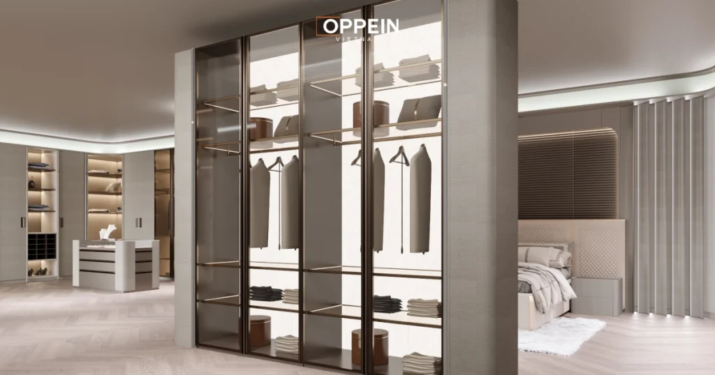 Thiết kế nội thất phòng ngủ cho vợ chồng mới cưới có phòng thay đồ