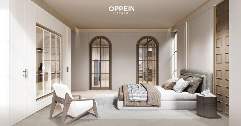 Thiết kế nội thất phòng ngủ cho vợ chồng mới cưới phong cách Indochine lãng mạn