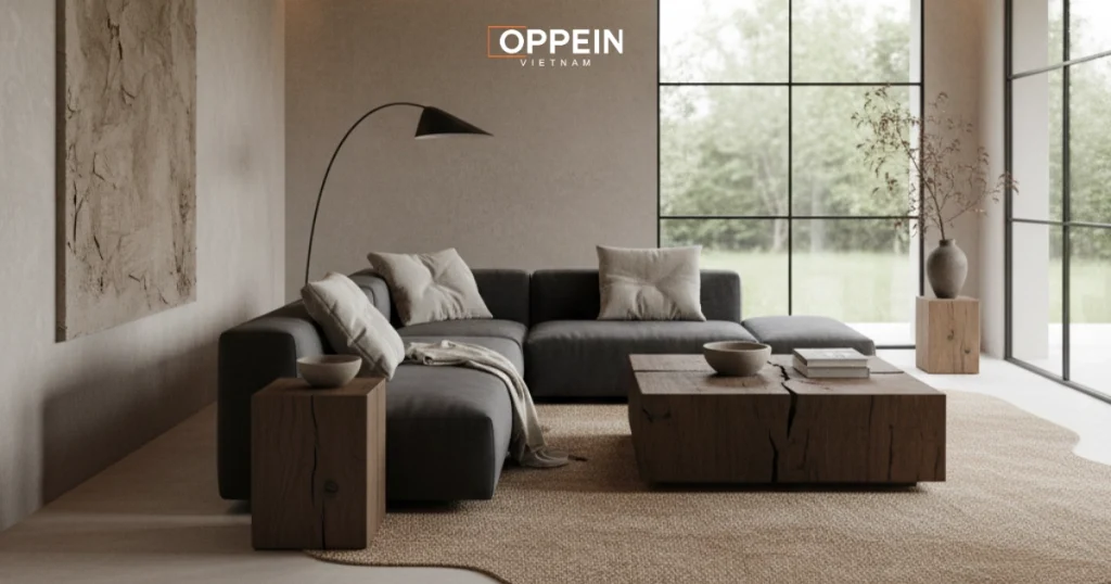 Phòng khách phong cách Wabi Sabi