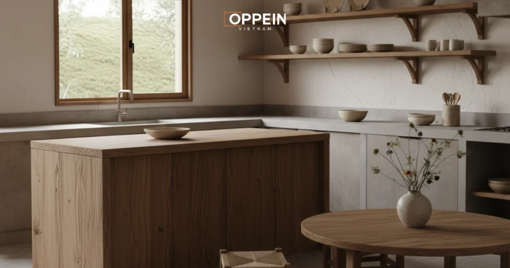 Phòng bếp phong cách Wabi Sabi