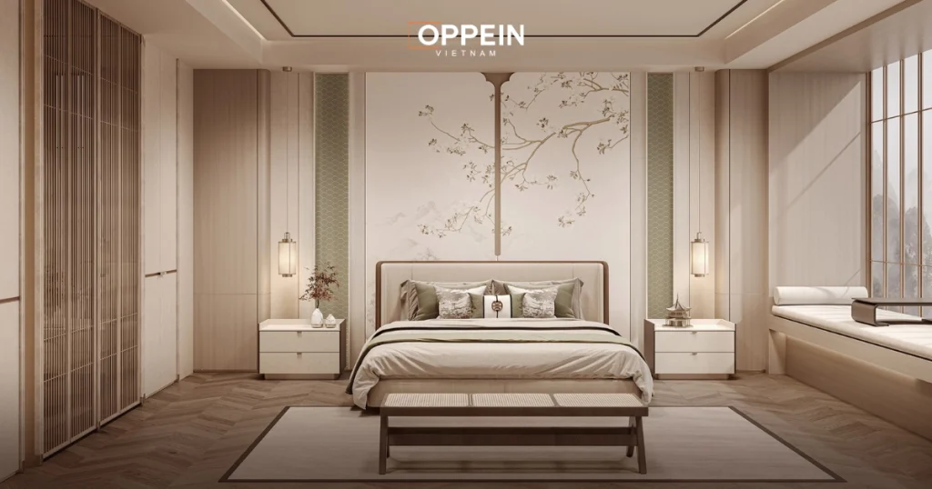 Thiết kế nội thất phòng ngủ 25m2 tối giản kiểu Nhật