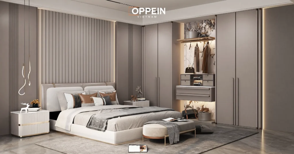 Mẫu tủ quần áo âm tường cửa mở