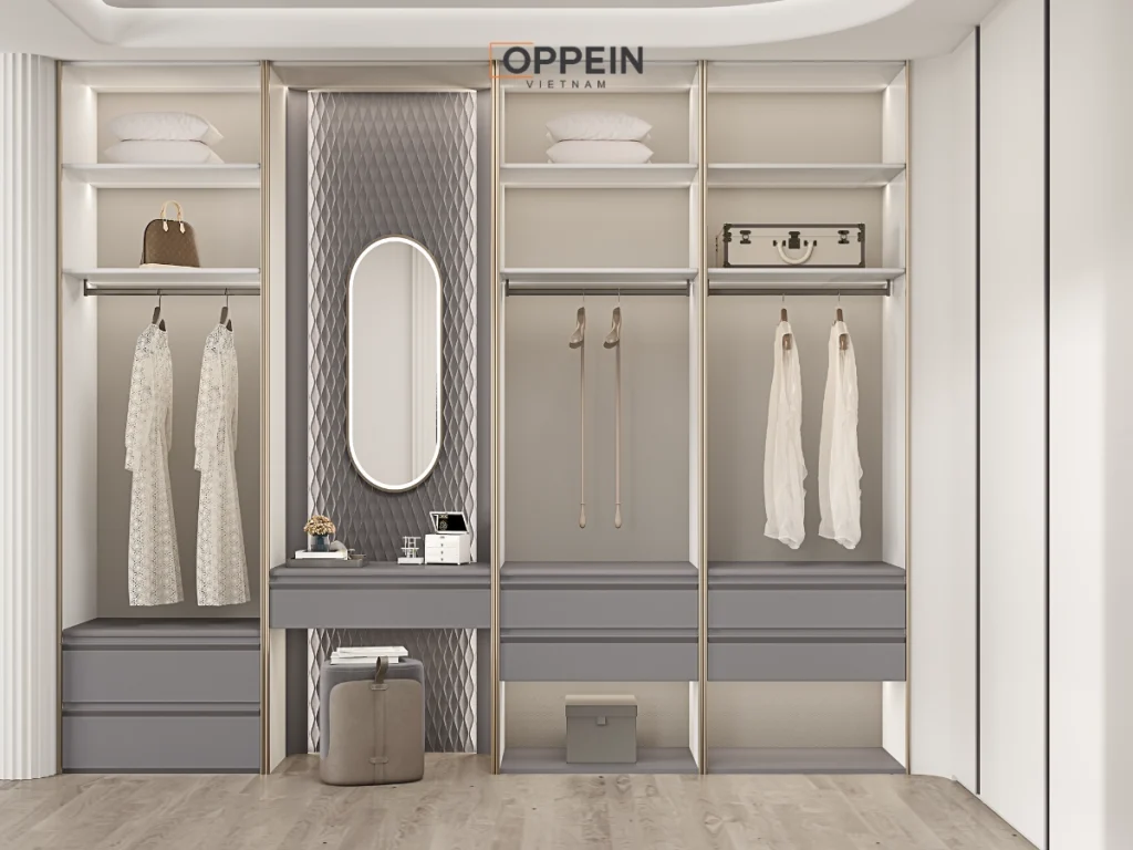 Mẫu tủ quần áo âm tường không cánh