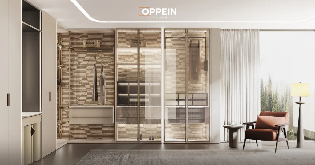 Mẫu tủ quần áo cánh kính âm tường