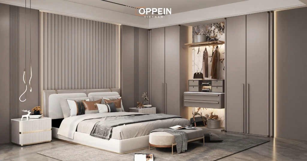 Tủ quần áo góc tường thiết kế âm tường