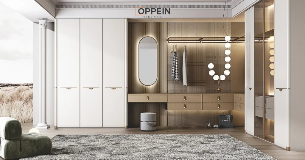 Tủ quần áo góc tường thiết kế không cánh