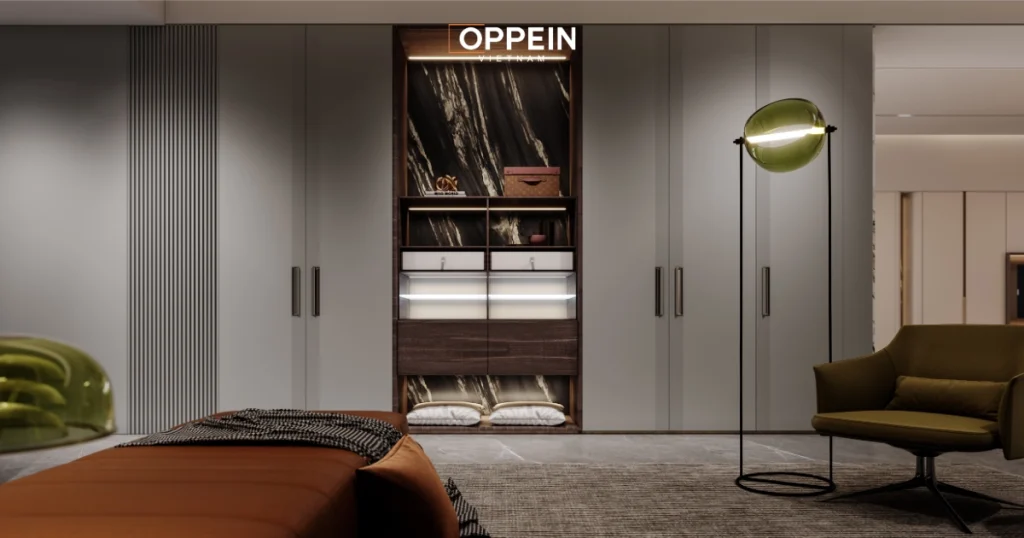 Mẫu tủ quần áo kịch trần cánh mở