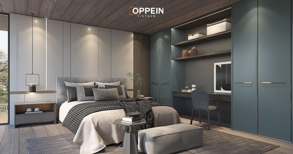 Tủ quần áo tích hợp với bàn làm việc là giải pháp vô cùng tiện lợi