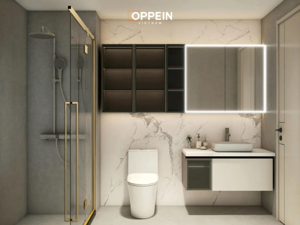 Phòng tắm được tổ chức theo nguyên tắc khô - ướt tách biệt