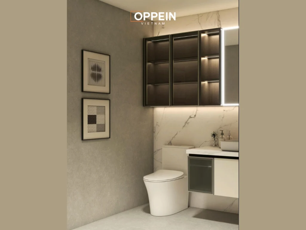 Hệ tủ lưu trữ với các khoang cánh tối màu