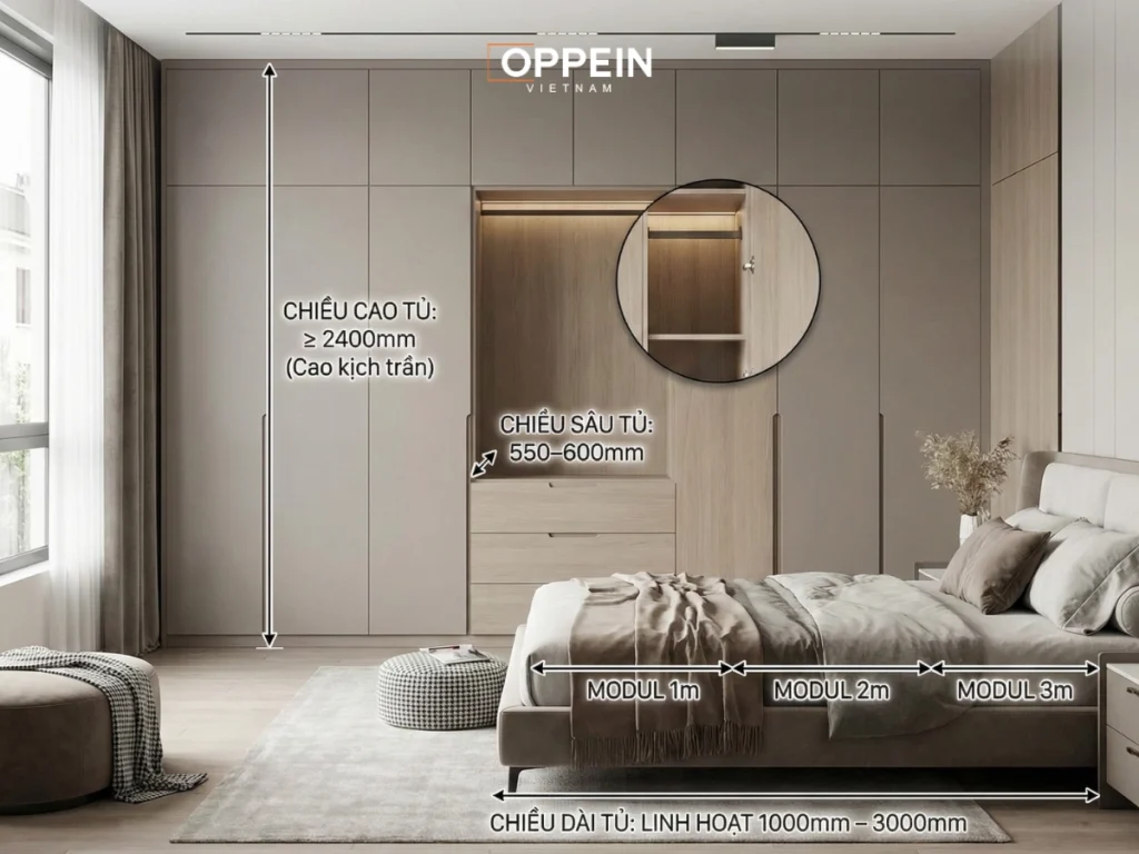 Kích thước tủ quần áo tiêu chuẩn hiện nay