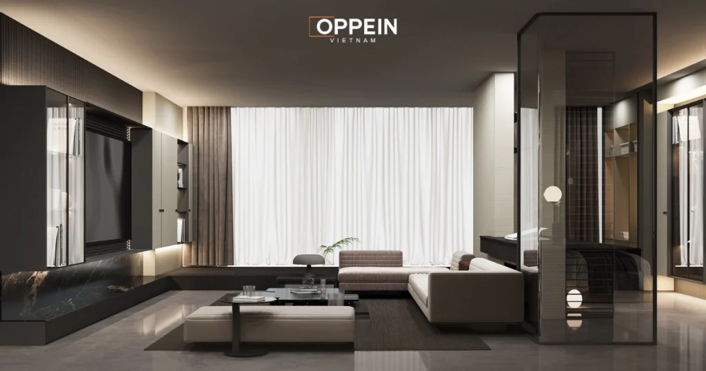 Kết hợp rèm cửa để tăng tính thẩm mỹ cho phòng khách