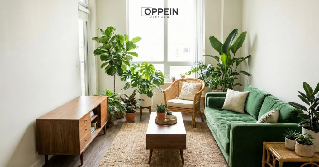 Trang trí phòng khách bằng cây xanh