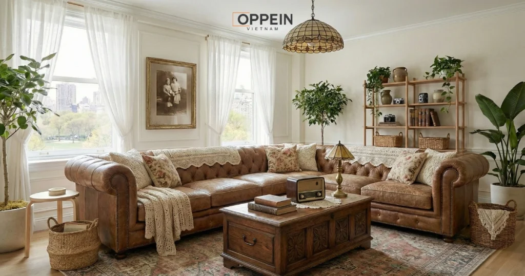 Mẫu thiết kế phòng khách chung cư phong cách Vintage