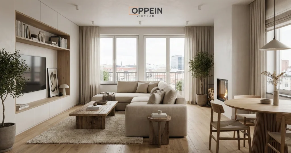 Mẫu thiết kế phòng khách chung cư đẹp diện tích 30m²