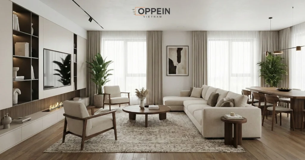 Mẫu thiết kế phòng khách chung cư đẹp diện tích 40m²