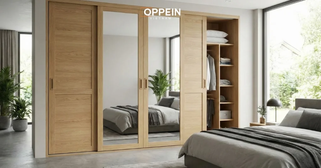 Mẫu tủ quần áo cửa lùa 4 cánh