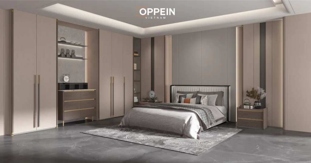 Mẫu tủ quần áo 5 cánh tích hợp kệ trang trí