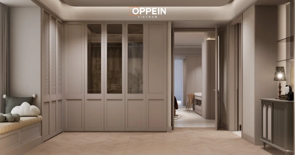 Mẫu tủ quần áo 5 cánh phong cách cổ điển