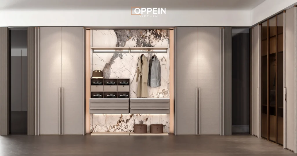 Tủ quần áo 6 cánh thiết kế 3 khoang lưu trữ
