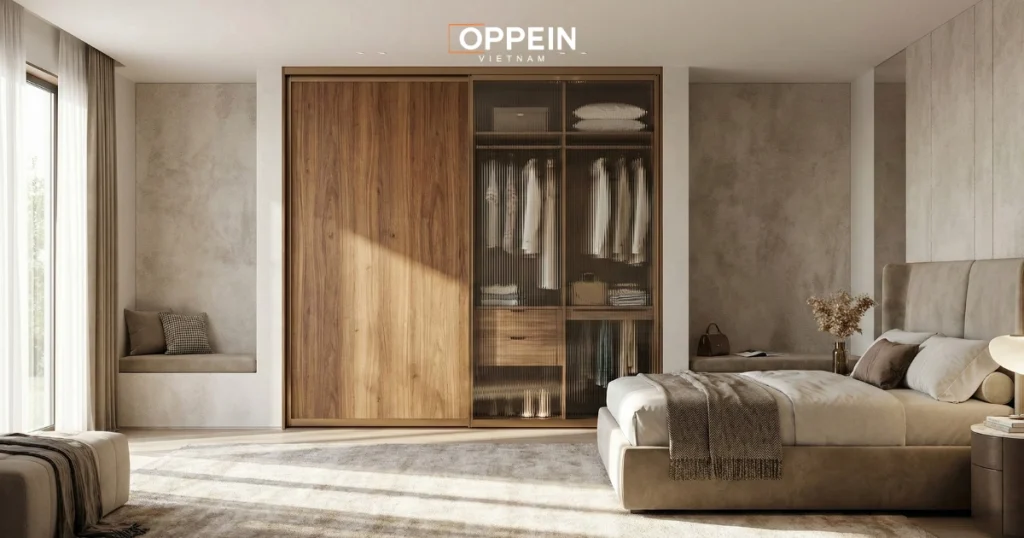 Mẫu tủ quần áo cánh lùa cho phòng ngủ chính