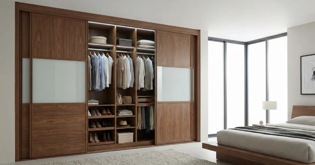 Tủ quần áo âm tường sử dụng cửa lùa