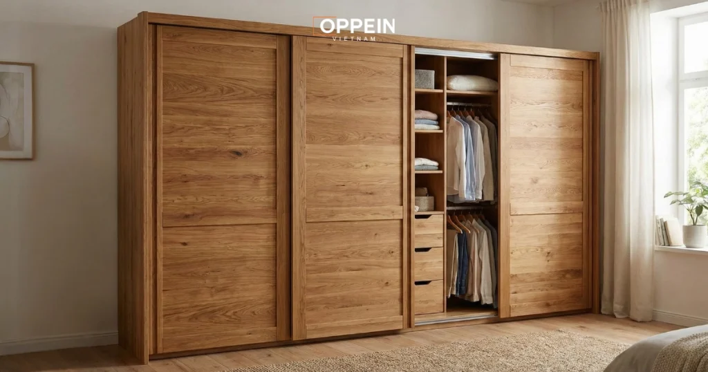 Tủ quần áo cửa lùa gỗ tự nhiên