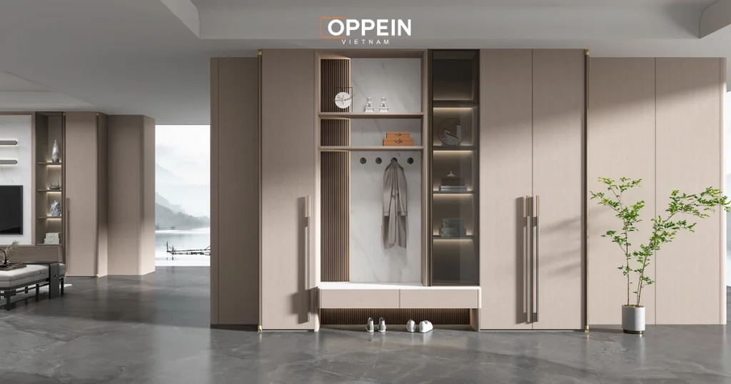 Mẫu tủ quần áo gỗ tự nhiên cánh mở