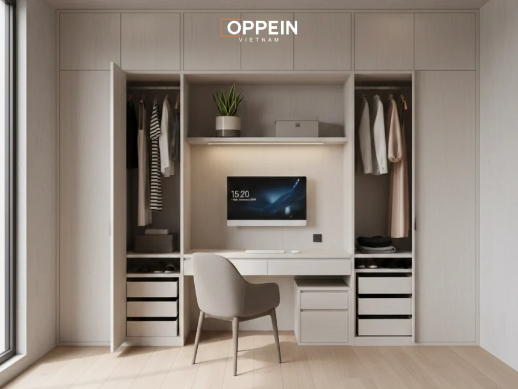Tủ quần áo kết hợp bàn làm việc
