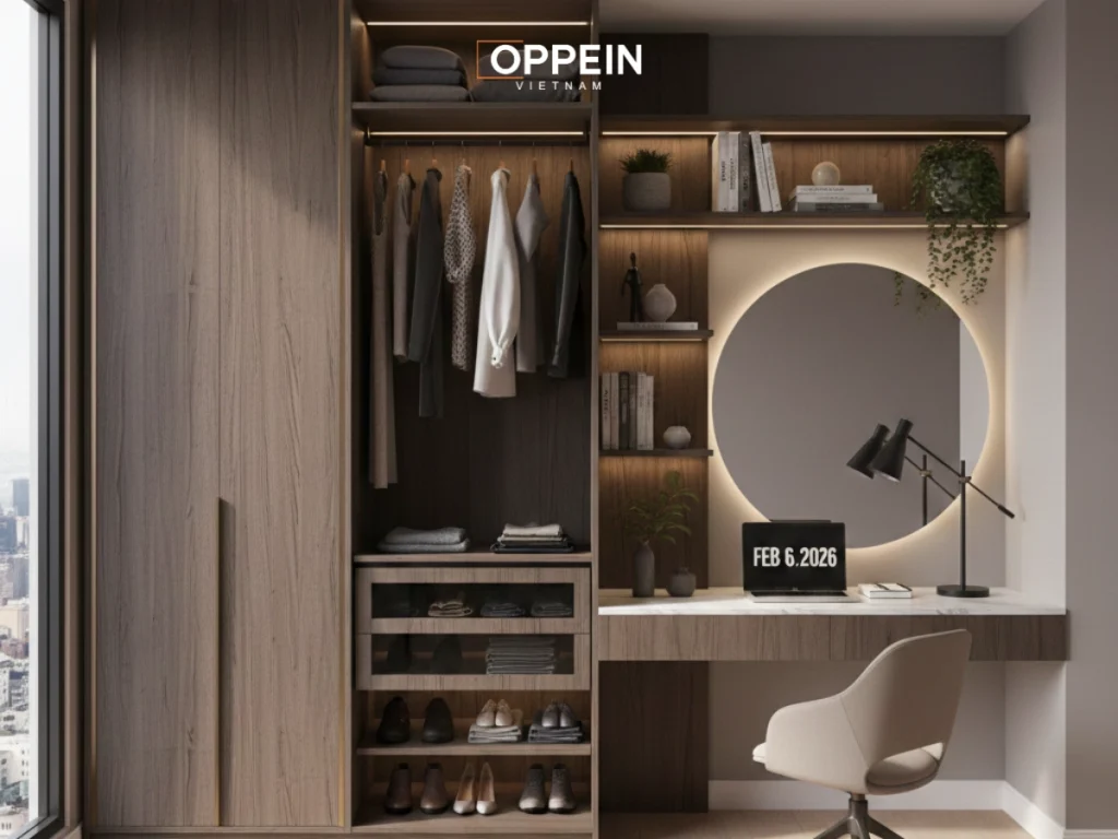 Lựa chọn tủ quần áo kết hợp bàn làm việc giúp tối ưu diện tích hiệu quả
