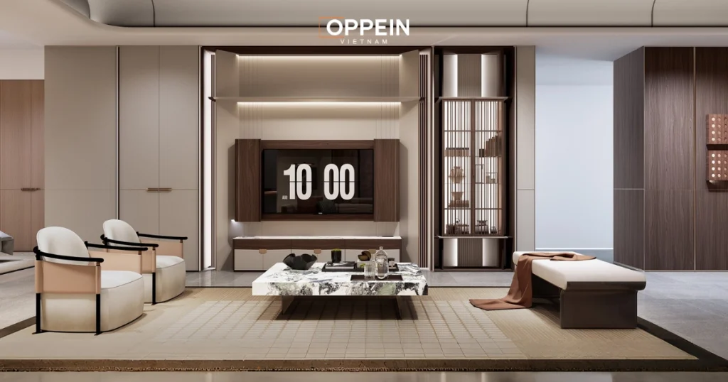 Trang trí phòng khách đơn giản với nội thất gỗ