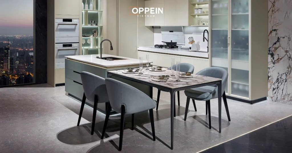 Mẫu đảo bếp kết hợp bàn ăn phong cách hiện đại