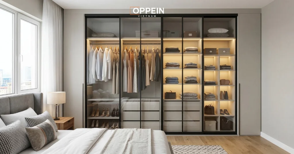 Tủ quần áo nhôm kính