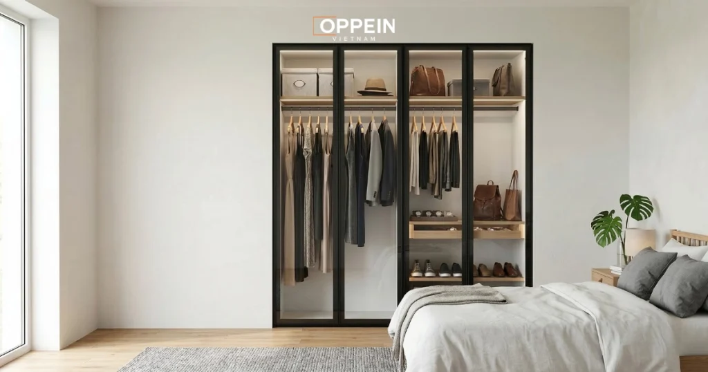 Tủ quần áo nhôm kính âm tường