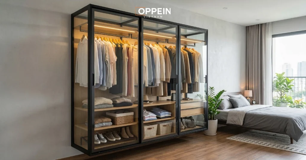 Tủ quần áo nhôm kính dạng treo