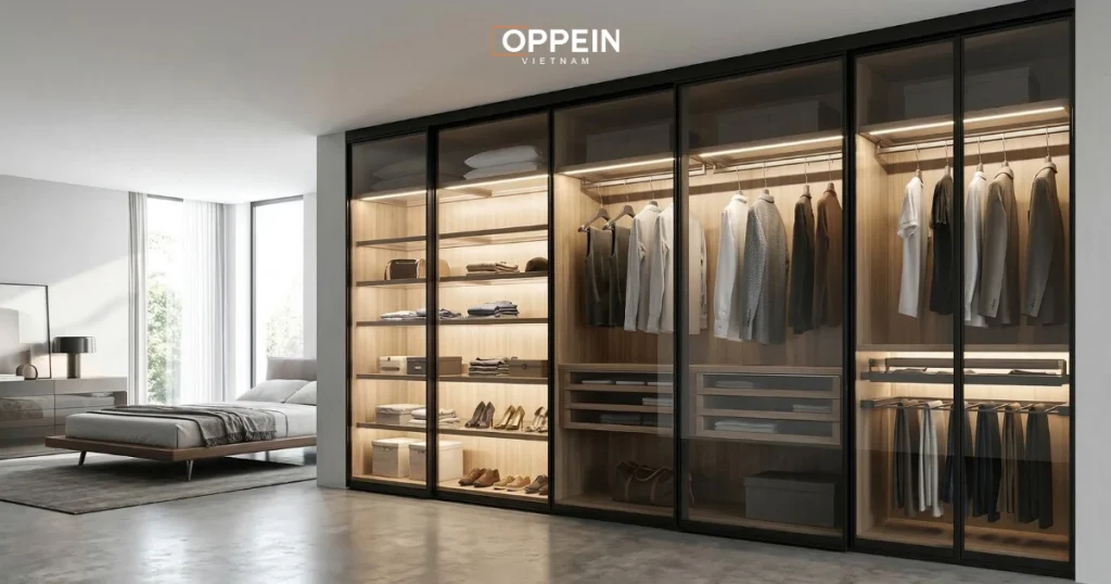Oppein - Đơn vị cung cấp mẫu tủ quần áo nhôm kính đẹp và chất lượng
