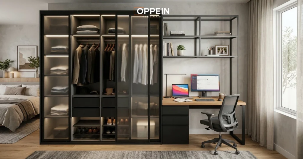 Cấu tạo của tủ quần áo nhôm kính