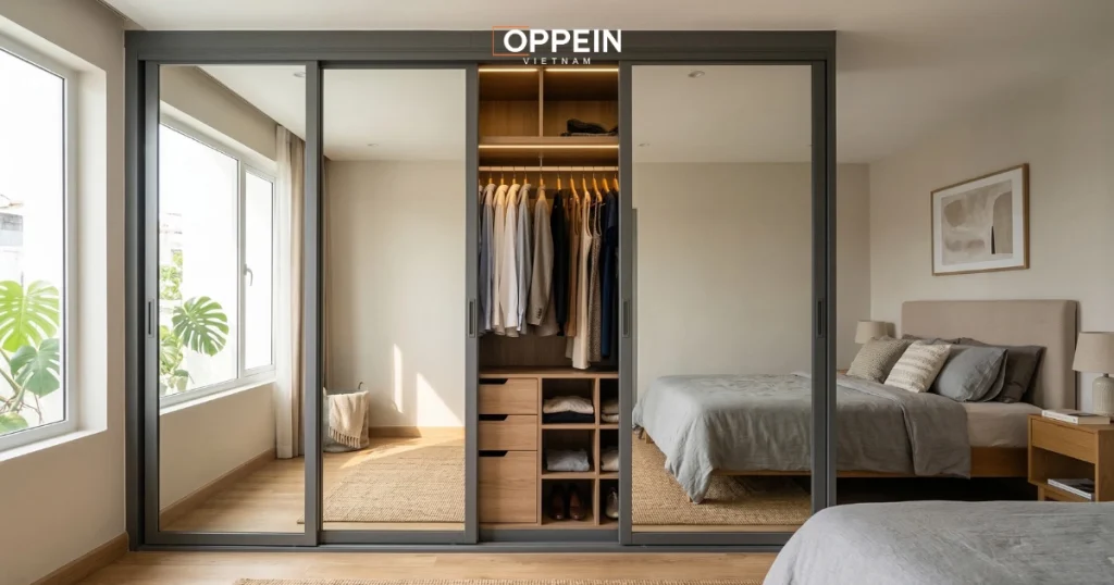 Kích thước thông dụng của tủ quần áo nhôm kính