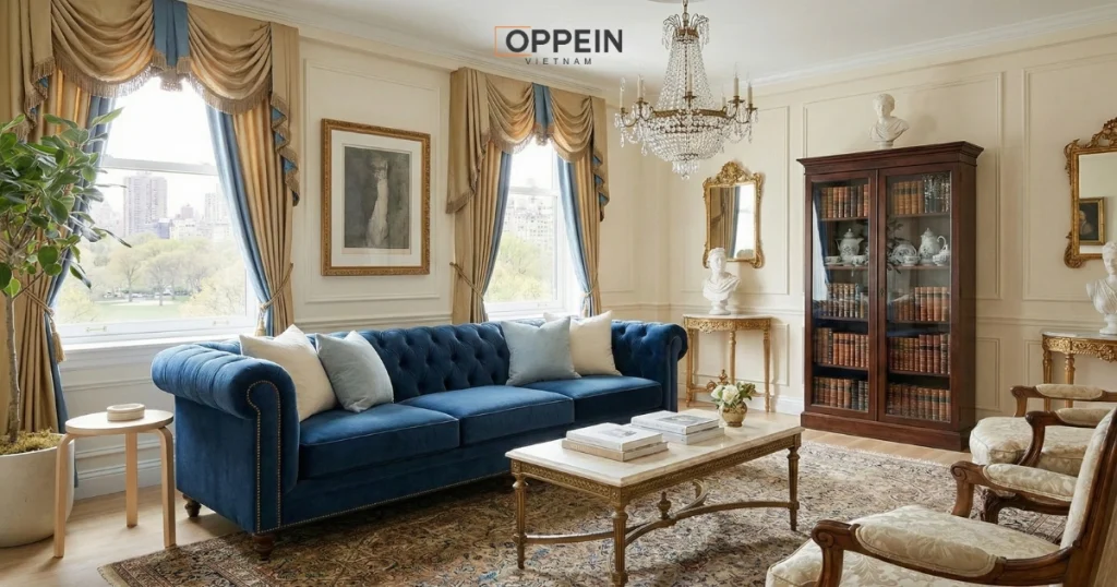 Nội thất chung cư 2 phòng ngủ 70m2 phong cách tân cổ điển 