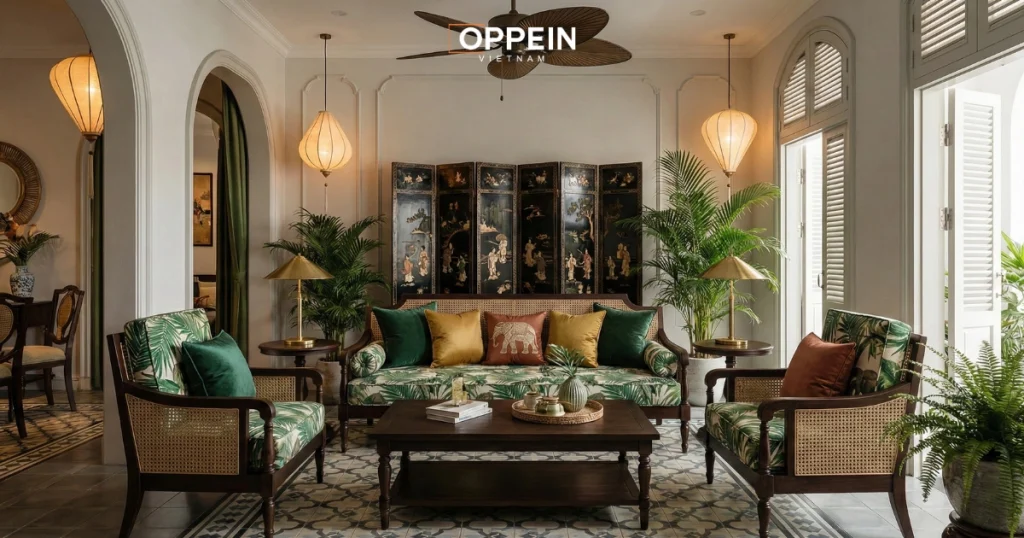 Nội thất chung cư 2 phòng ngủ 70m2 phong cách Indochine
